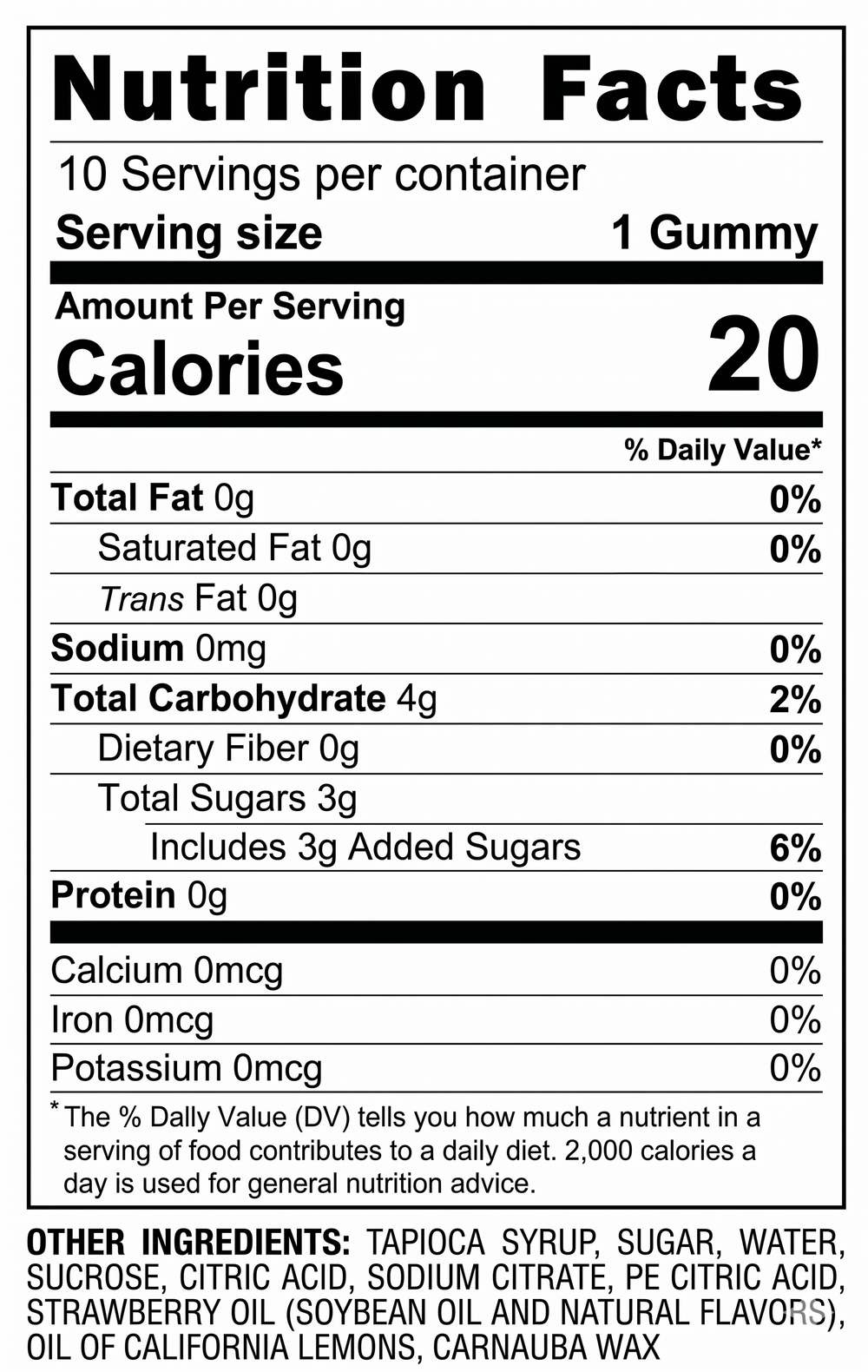 5mg THC Sour Gummies nutrition facts and ingredients