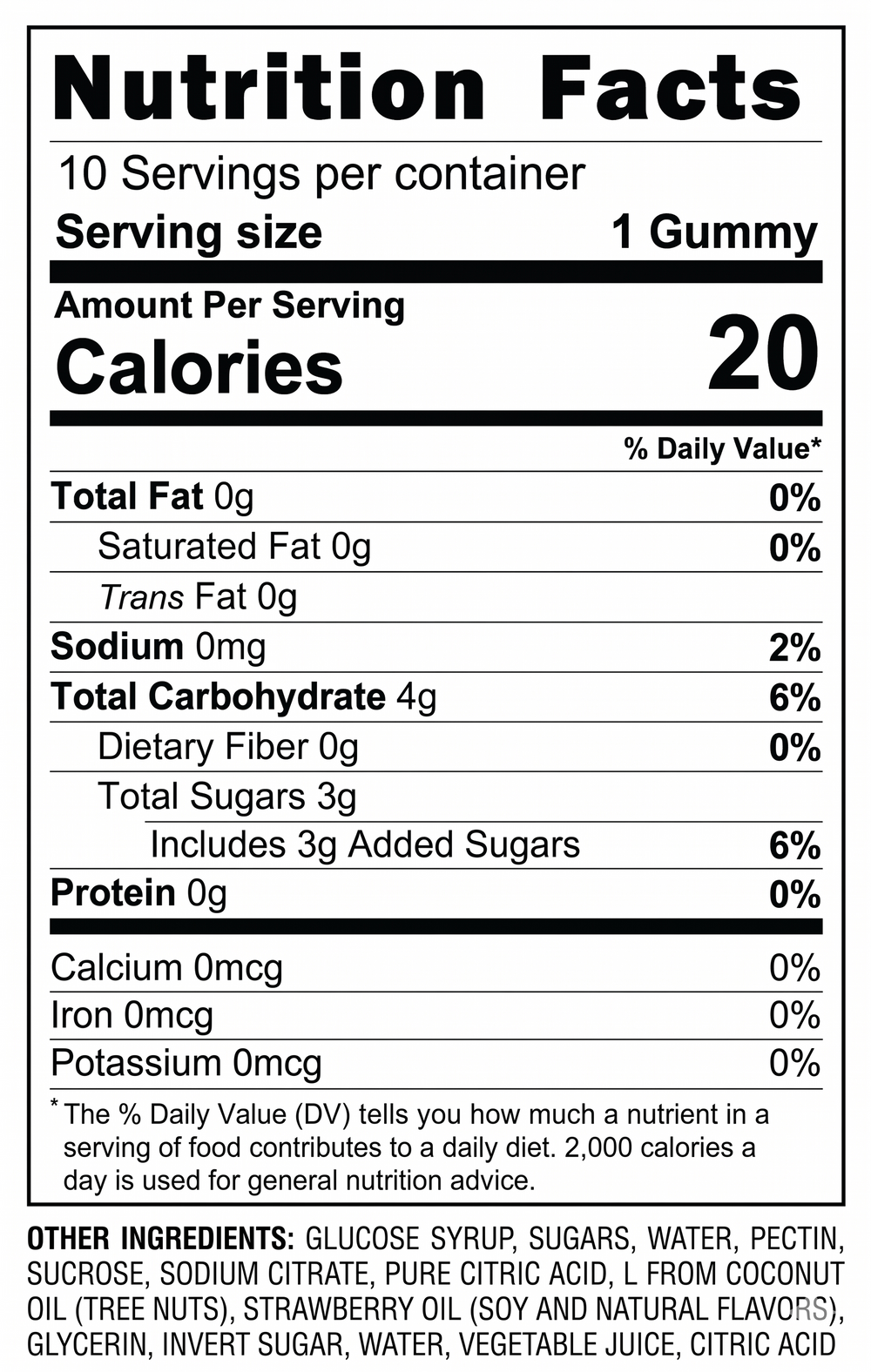 5mg THC Strawberry Gummies nutrition facts and ingredients