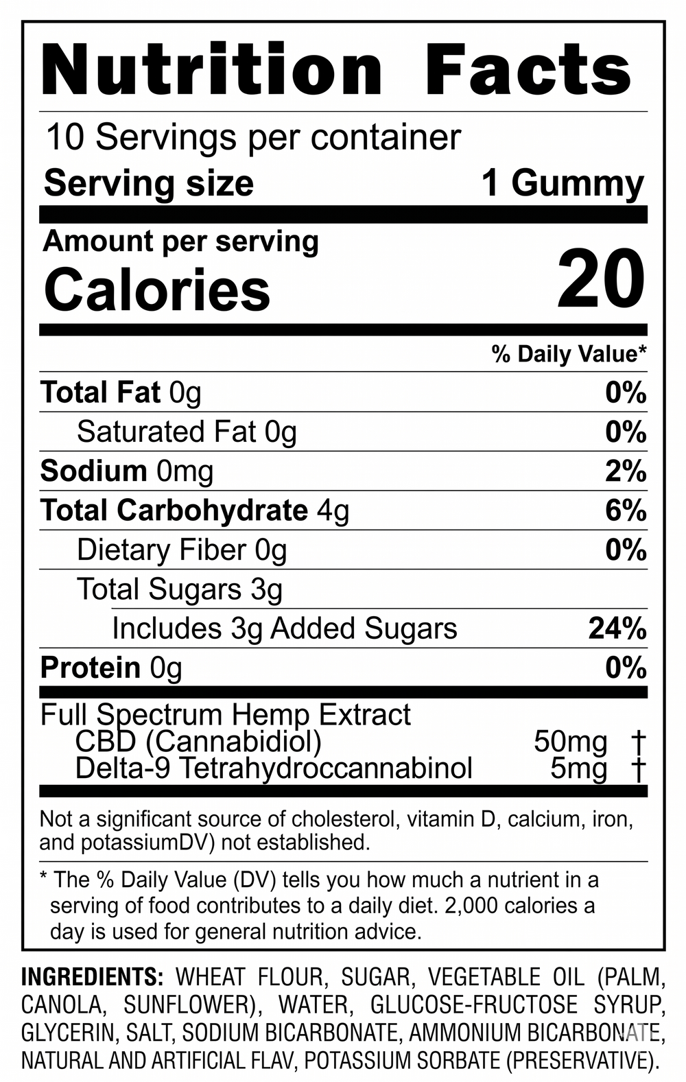 5mg THC Sleep Gummies nutrition facts and ingredients