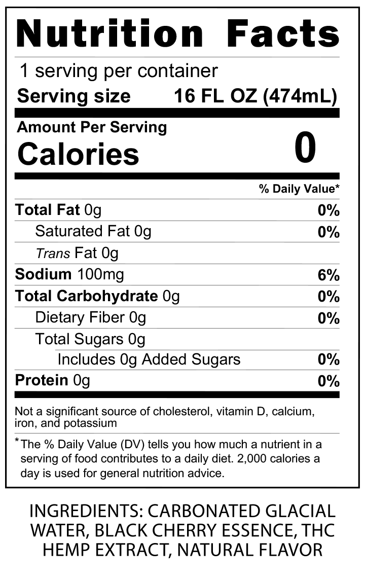 10mg THC Black Cherry Seltzer Water (16oz) nutrition facts and ingredients