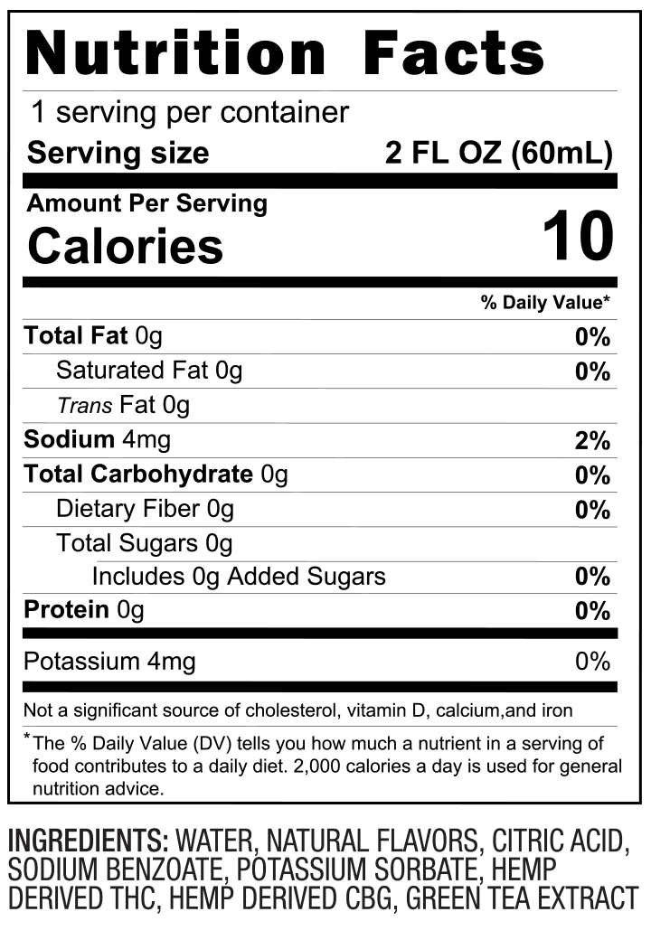 10mg THC Shot Energy Tonic (2oz) - 4 Pack nutrition facts and ingredients