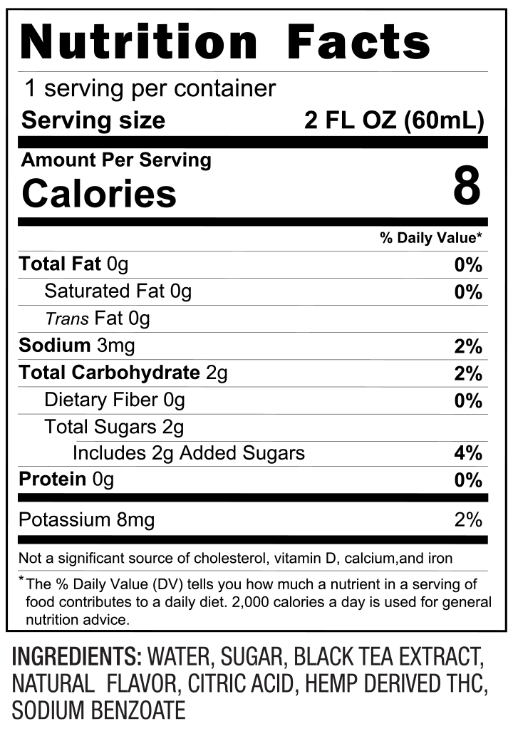 10mg THC Shot Peach Tea (2oz) - 4 Pack nutrition facts and ingredients