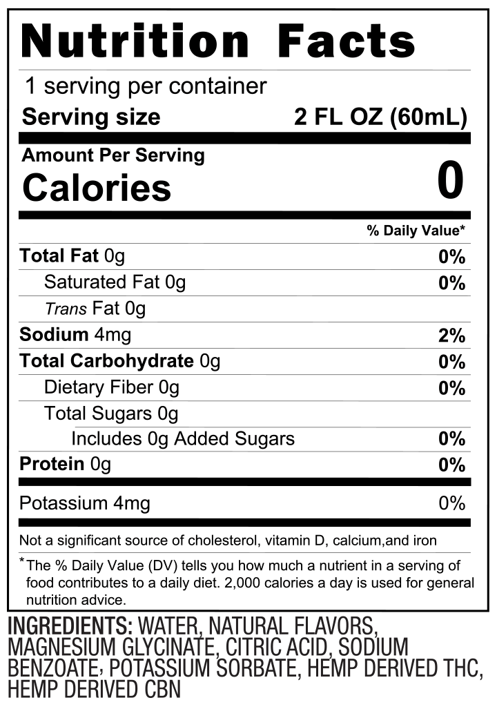 10mg THC Shot Sleep Tonic (2oz) - 4 Pack nutrition facts and ingredients