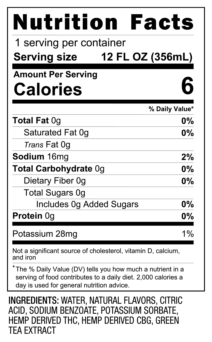 10mg THC Energy Tonic (12oz) nutrition facts and ingredients