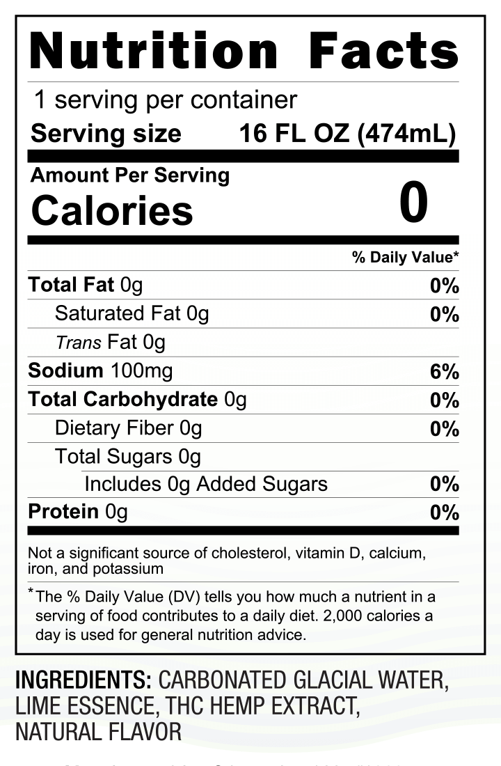 10mg THC Lime Seltzer Water (16oz) nutrition facts and ingredients