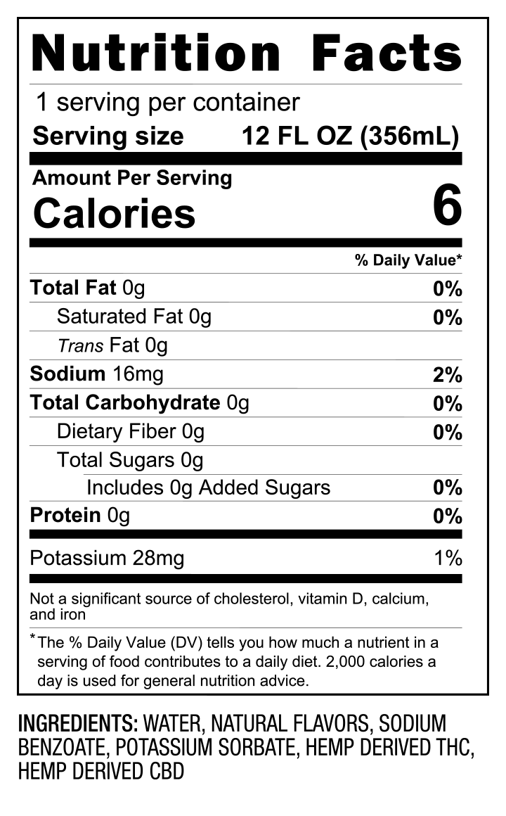 10mg THC Relax Tonic (12oz) nutrition facts and ingredients