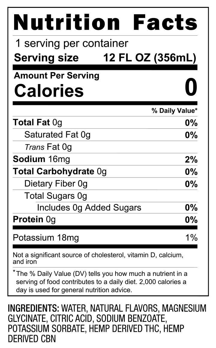 10mg THC Sleep Tonic (12oz) nutrition facts and ingredients