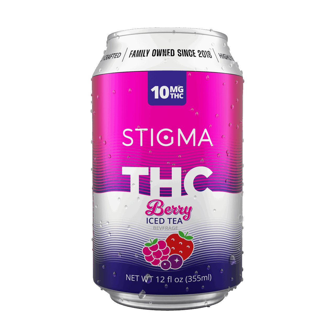 12 oz can of Stigma THC Berry Iced Tea
